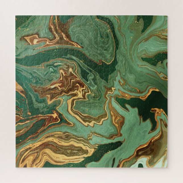Emerald Elegance: Gold Marble Luxury Jigsaw Puzzle (Vertical)