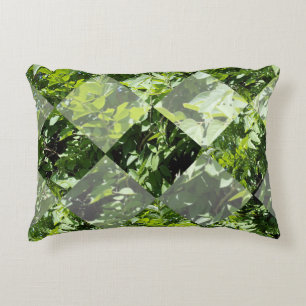 Emerald Elegance: Green Leaves in Diamond Cut, Decorative Cushion