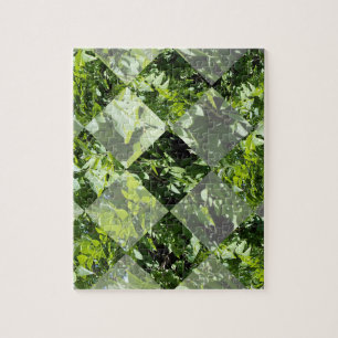 Emerald Elegance: Green Leaves in Diamond Cut, Jigsaw Puzzle
