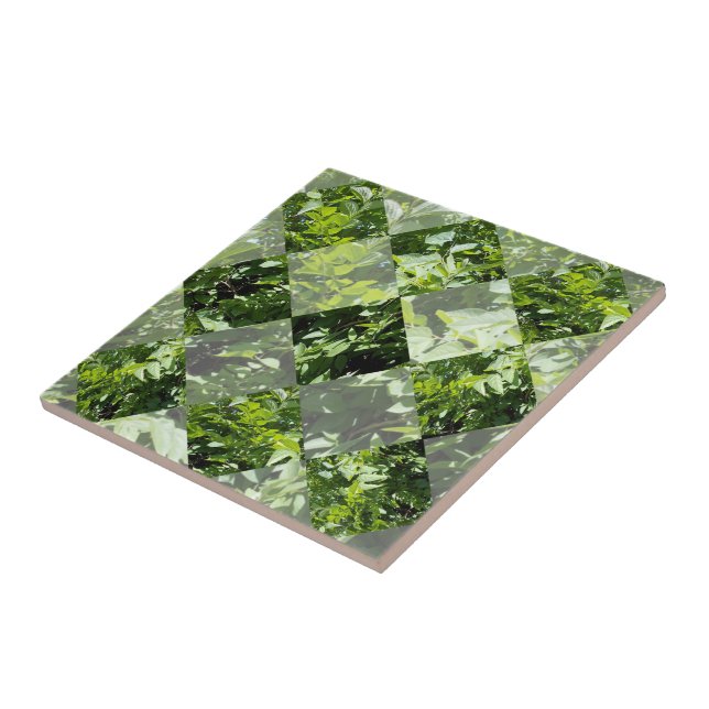 Emerald Elegance: Green Leaves in Diamond Cut, Tile (Side)