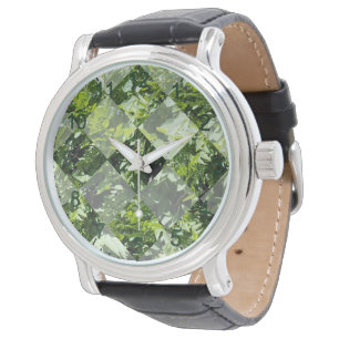 Emerald Elegance: Green Leaves in Diamond Cut, Watch