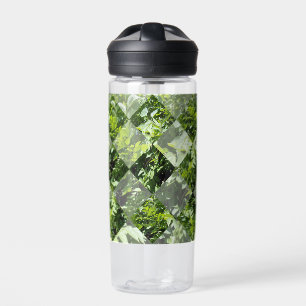 Emerald Elegance: Green Leaves in Diamond Cut, Water Bottle