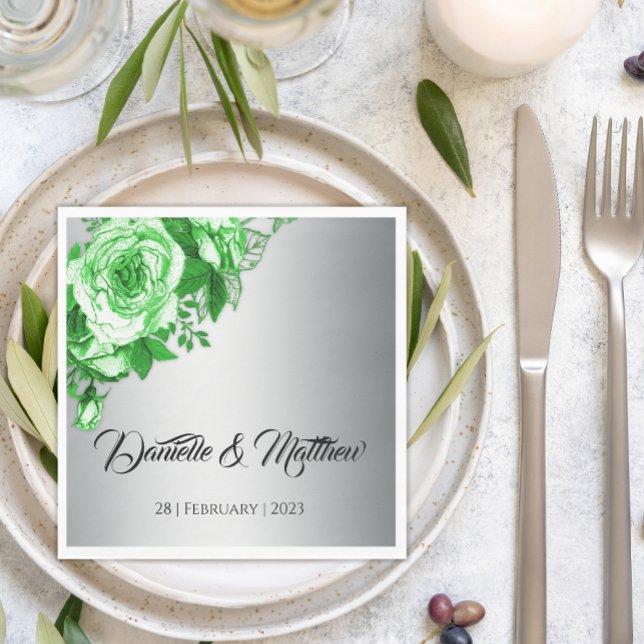 Emerald Elegance Silver Wedding  Napkin (Creator Uploaded)
