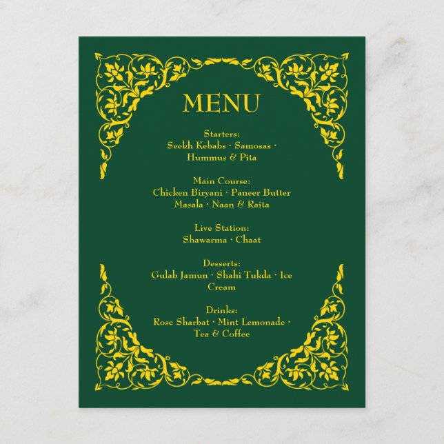 Emerald Elegance Wedding Menu (Front)