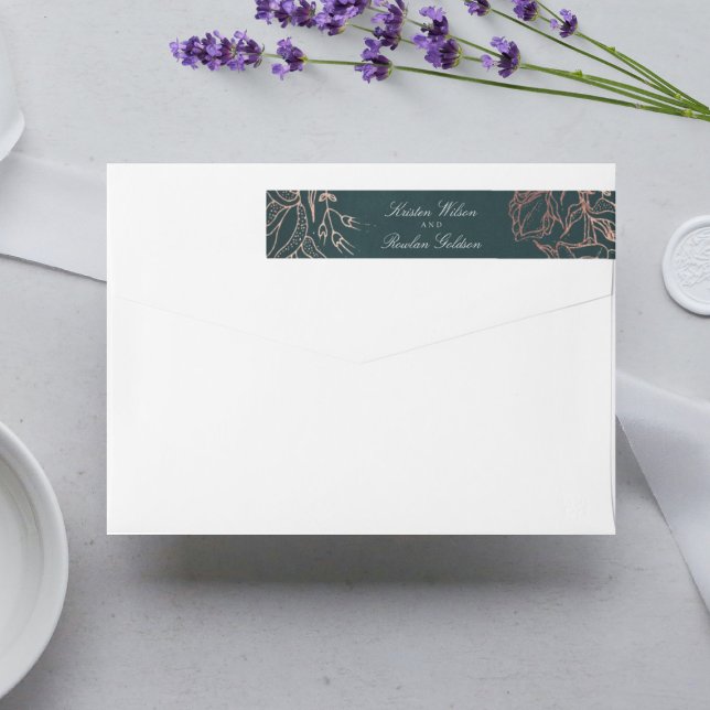 Emerald Elegant Copper Floral Wreath Wedding Wrap Around Label (Creator Uploaded)