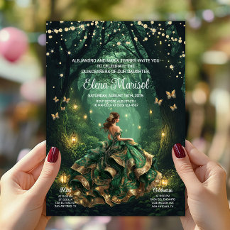 Emerald Enchanted Forest Quinceañera Invitation