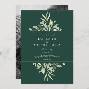 Emerald Eucalyptus Greenery Photo Wedding Invitation