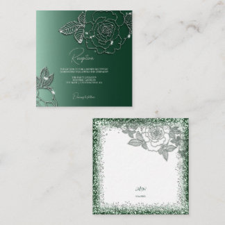 Emerald Evergreen Silver Elegant Wedding Enclosure Card