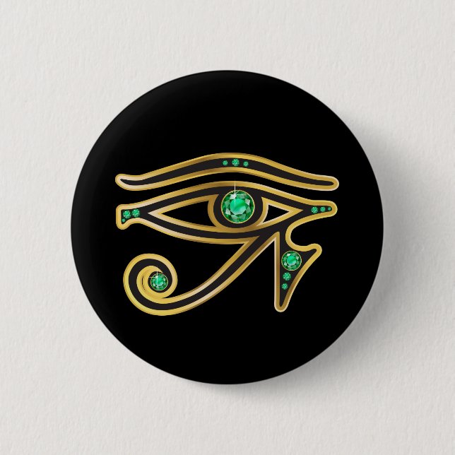 Emerald Eye of Ra in Gold 6 Cm Round Badge (Front)