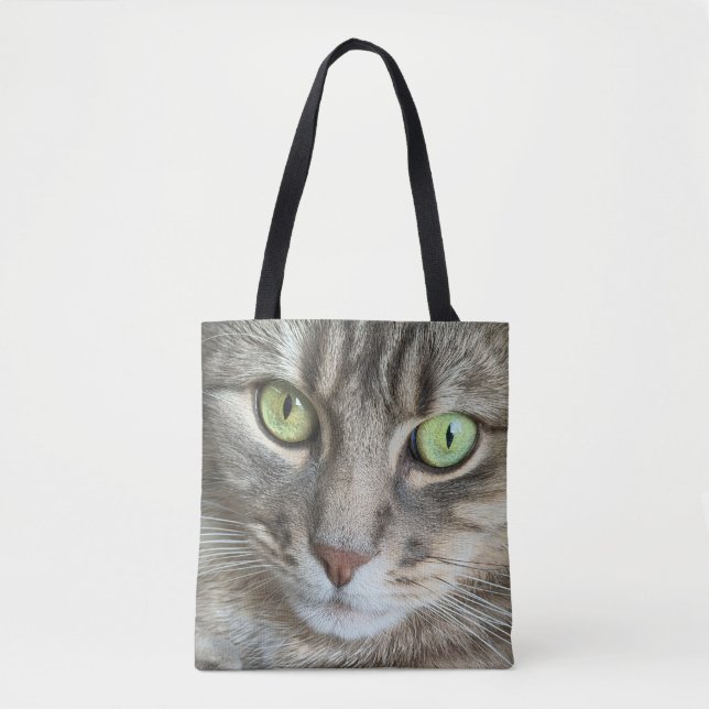 Emerald Eyes – Portrait of a Green-Eyed Cat Tote Bag (Front)