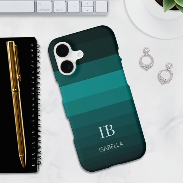 Emerald Fade Gradient Color Stripes with Monogram (Creator Uploaded)