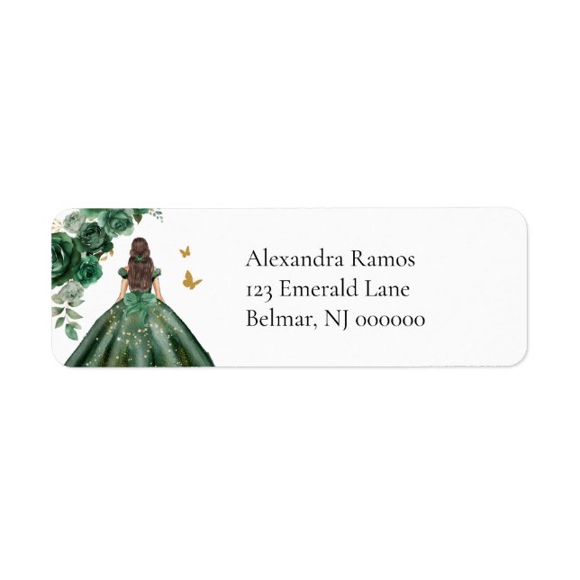 Emerald Faux Gold Foil Quinceañera Return Address (Front)