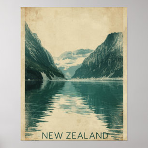 Emerald Fjords – Vintage New Zealand Travel  Poster