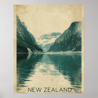 Emerald Fjords – Vintage New Zealand Travel Poster