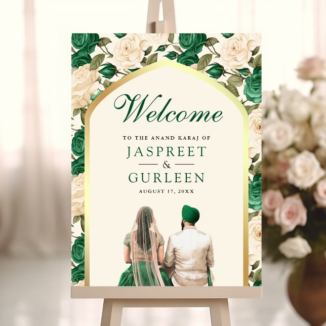 Emerald Floral Anand Karaj Wedding Welcome Sign (Creator Uploaded)