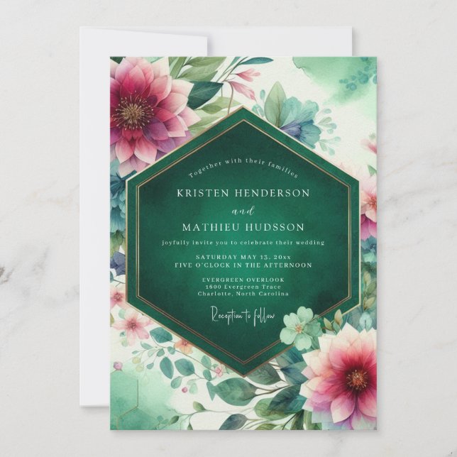 Emerald Floral Bloom Wedding Invitation (Front)