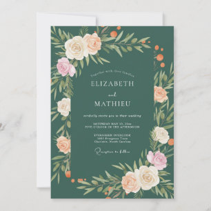 Emerald Floral Blossom Wedding Invitation