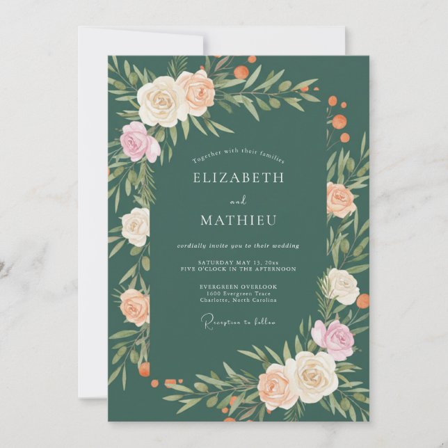 Emerald Floral Blossom Wedding Invitation (Front)