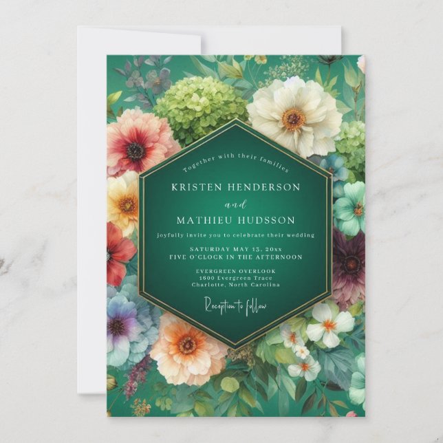 Emerald Floral Dream Wedding Invitation (Front)