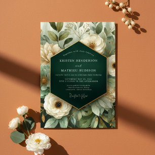 Emerald Floral Elegance Wedding Invitation