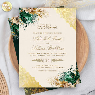 Emerald Floral Gold Lace Cream Muslim Wedding