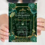 Emerald Floral Green Quinceañera Butterfly  Invitation<br><div class="desc">Emerald Floral Green Sweet 15th Quinceañera Butterfly Invitation
Mis Quince 15 Anos,  16th Birthday,  Butterfly Princess</div>