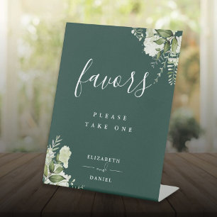 Emerald Floral Greenery Favors Table Pedestal Sign