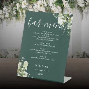 Emerald Floral Greenery Wedding Bar Menu Pedestal Sign