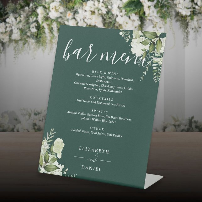 Emerald Floral Greenery Wedding Bar Menu Pedestal Sign (Emerald Floral Greenery Wedding Bar Menu Pedestal Sign)