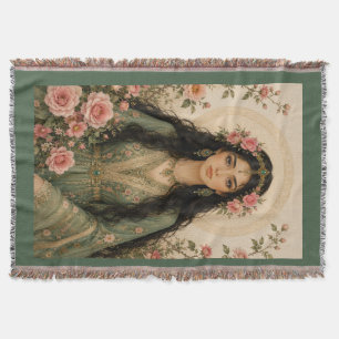 Emerald Floral Lady Fleece Blanket Persian Pink