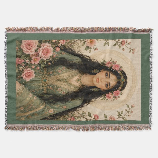 Emerald Floral Lady Fleece Blanket | Persian Pink  (Front)