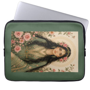 Emerald Floral Lady Fleece Blanket Persian Pink Laptop Sleeve