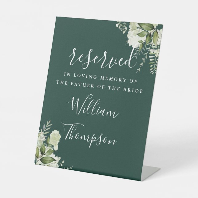 Emerald Floral Reserved Father Mother Memorial Pedestal Sign (Front)