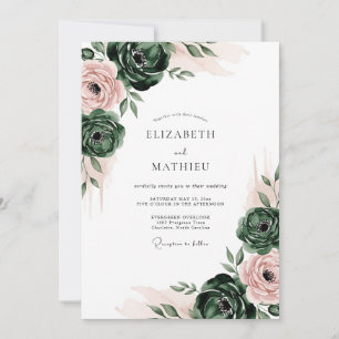 Emerald Floral Romance Wedding Invitation