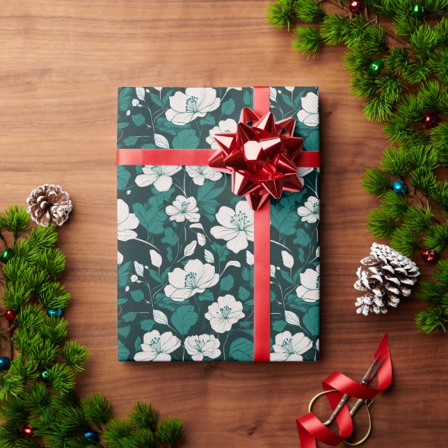 Emerald Floral Seamless Pattern Design Wrapping Paper (Holiday Gift)