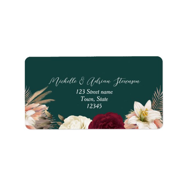 Emerald Floral Wedding Return Address Label (Front)