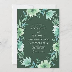 Emerald Floral Whimsical Wedding Invitation