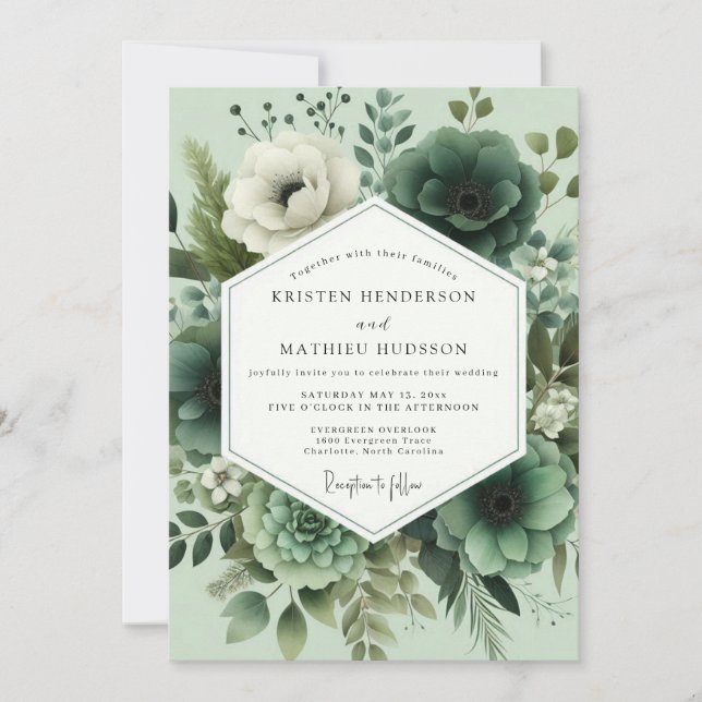 Emerald Floral Woodland Wedding Invitation (Front)
