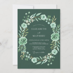 Emerald Floral Wreath Wedding Invitation