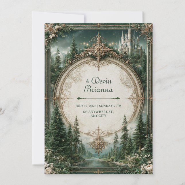 Emerald Forest Castle Wedding Invitation (Front)