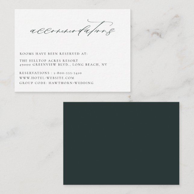 Emerald Forest Green Wedding Accommodations Enclosure Card (Front/Back)