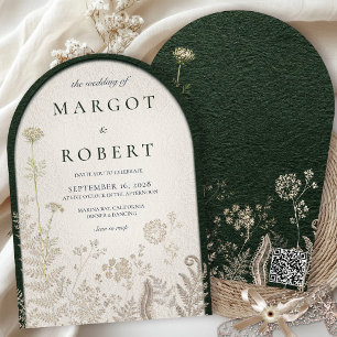 Emerald Forest & Ivory Lace Arch Wedding Invitation