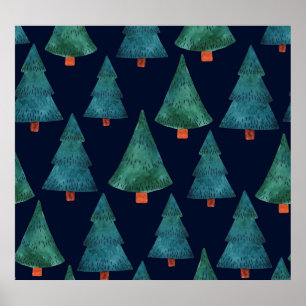 Emerald Forest: Winter Holiday Watercolor Poster