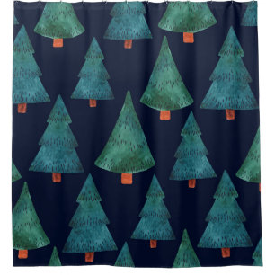 Emerald Forest: Winter Holiday Watercolor Shower Curtain