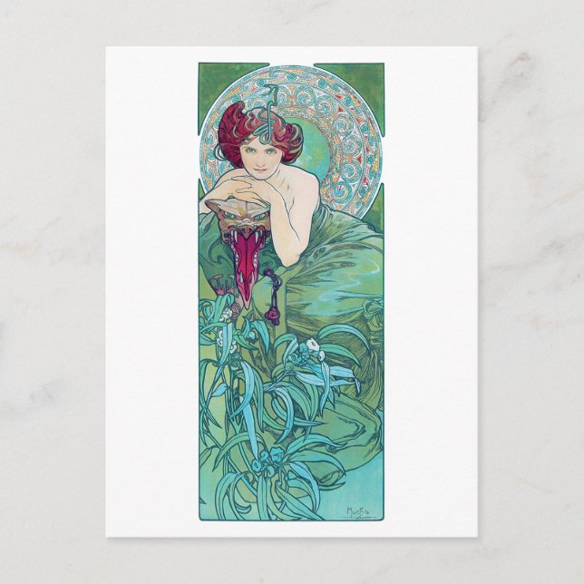 Emerald (Four Jewels), Alphonse Mucha Postcard (Front)