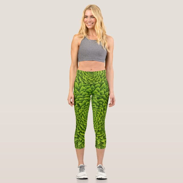 Emerald Fractal Bloom Capri Leggings (Front)