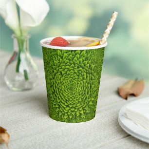 Emerald Fractal Bloom Paper Cups