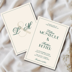 Emerald Frame Initial Quiet Old Money Wedding Invitation