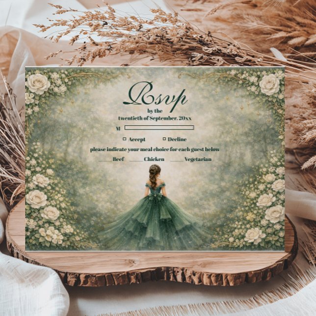 Emerald Garden Rose Quinceañera RSVP Card (Creator Uploaded)