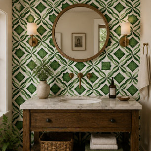 Emerald Garden Watercolor Green Geometric Mosaic  Tile